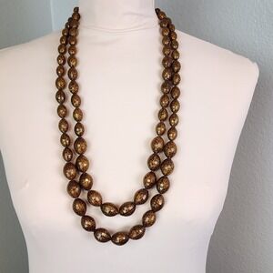 Vintage Double Strand Graduated‎ Lucite Necklace with Gold Stone Simulation
